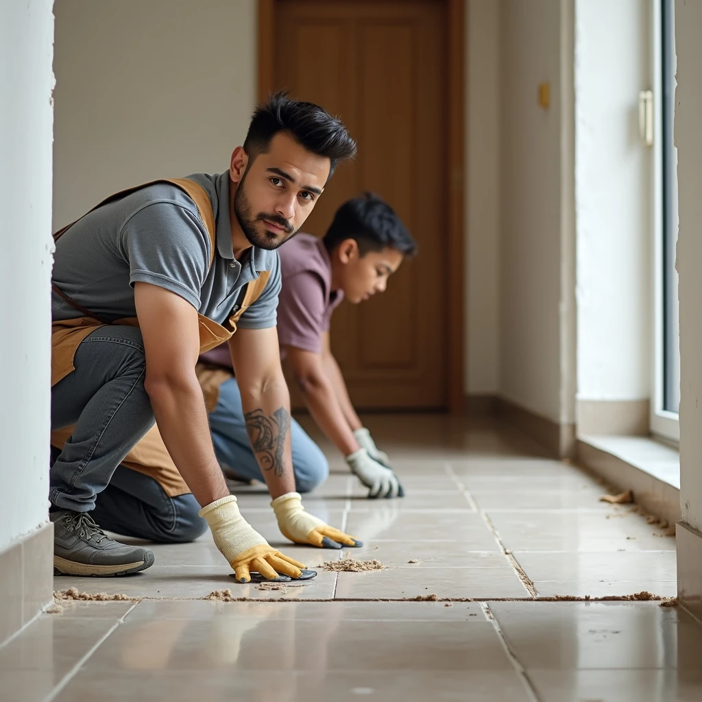 Instalación de piso en proceso